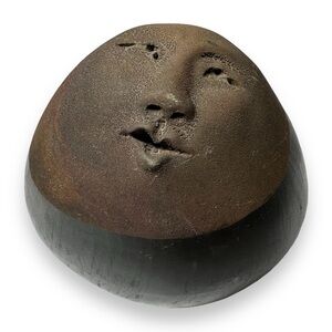 Deva Spirit Rattle Raku Pottery Hollow Art Shaker Sculpted Face Nan Emmet